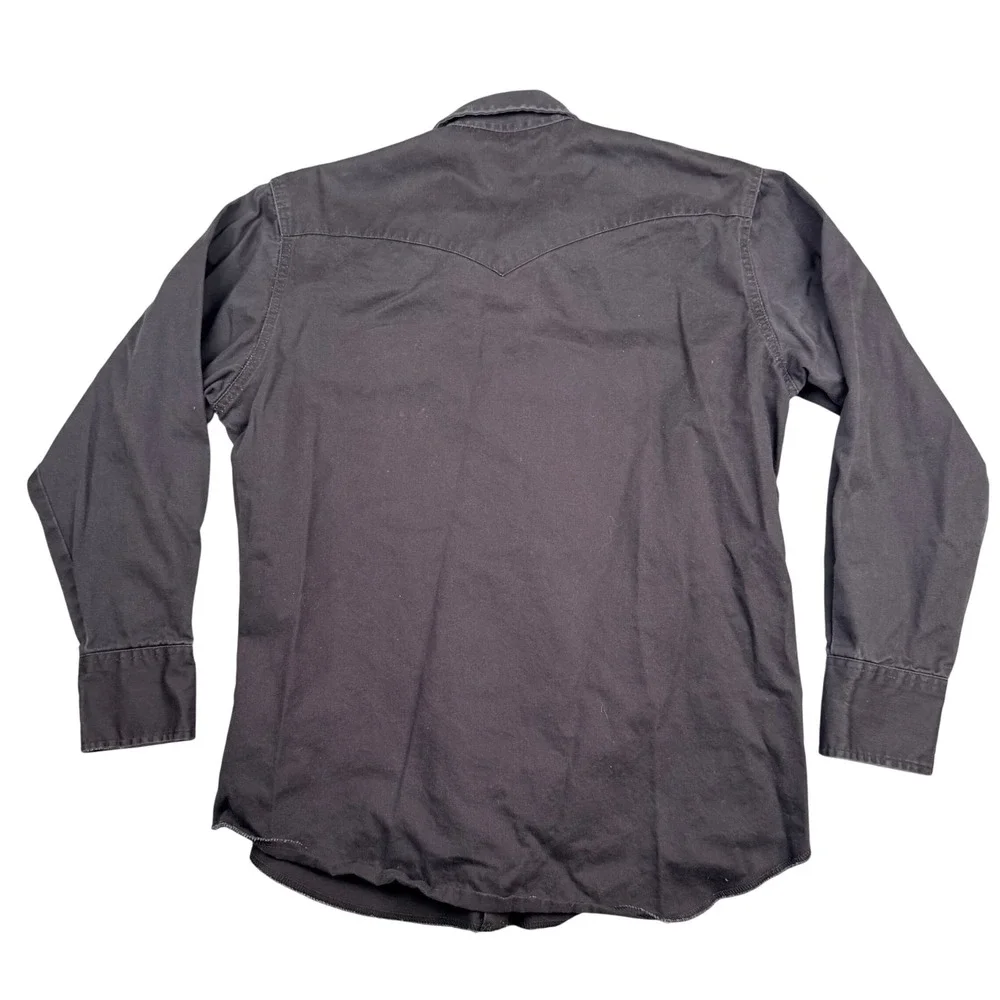 Wrangler Mens Black Western Pearl Snap Long Sleeve Shirt Brushpopper Vtg Large